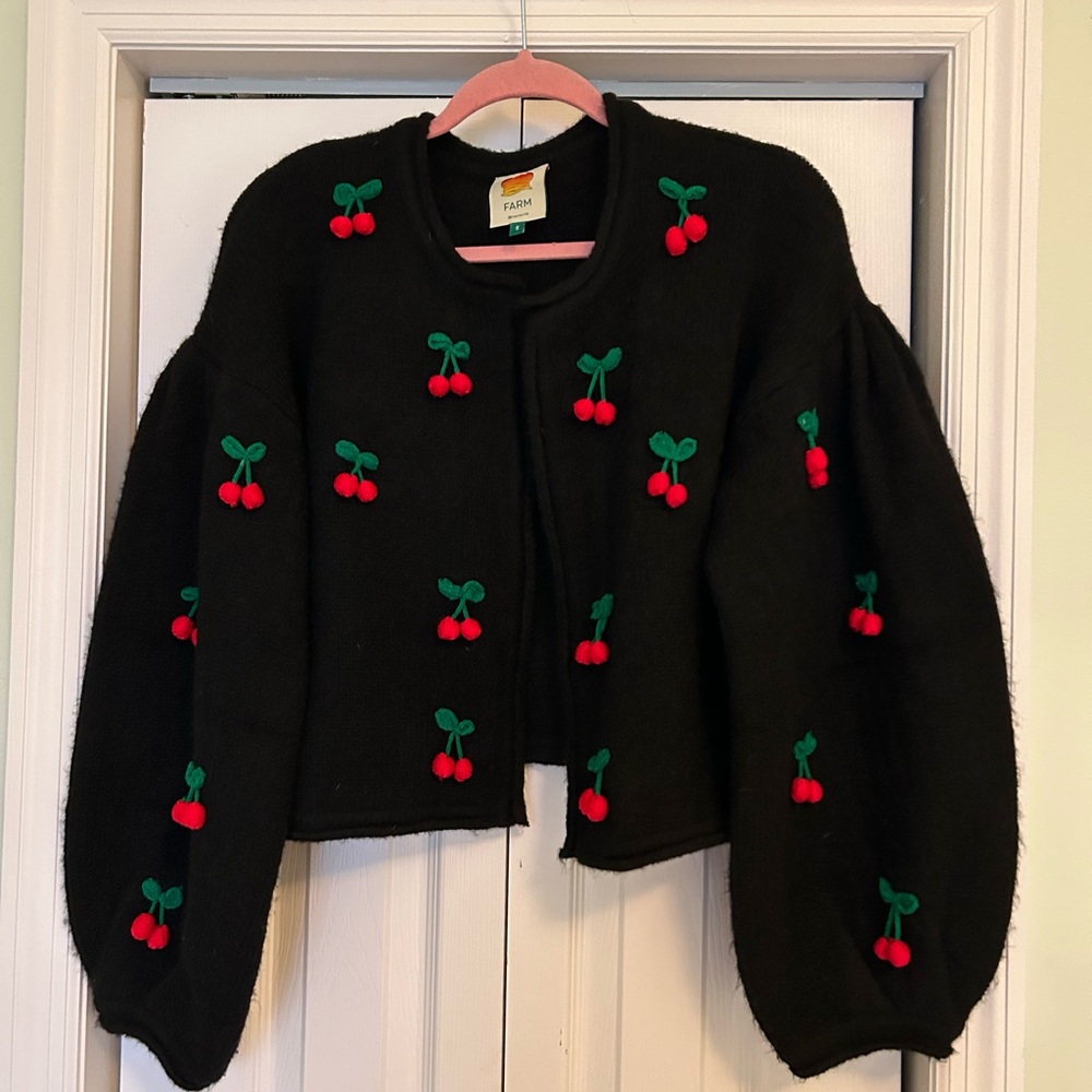 Farm Rio Black Cherry Embroidered Sweater